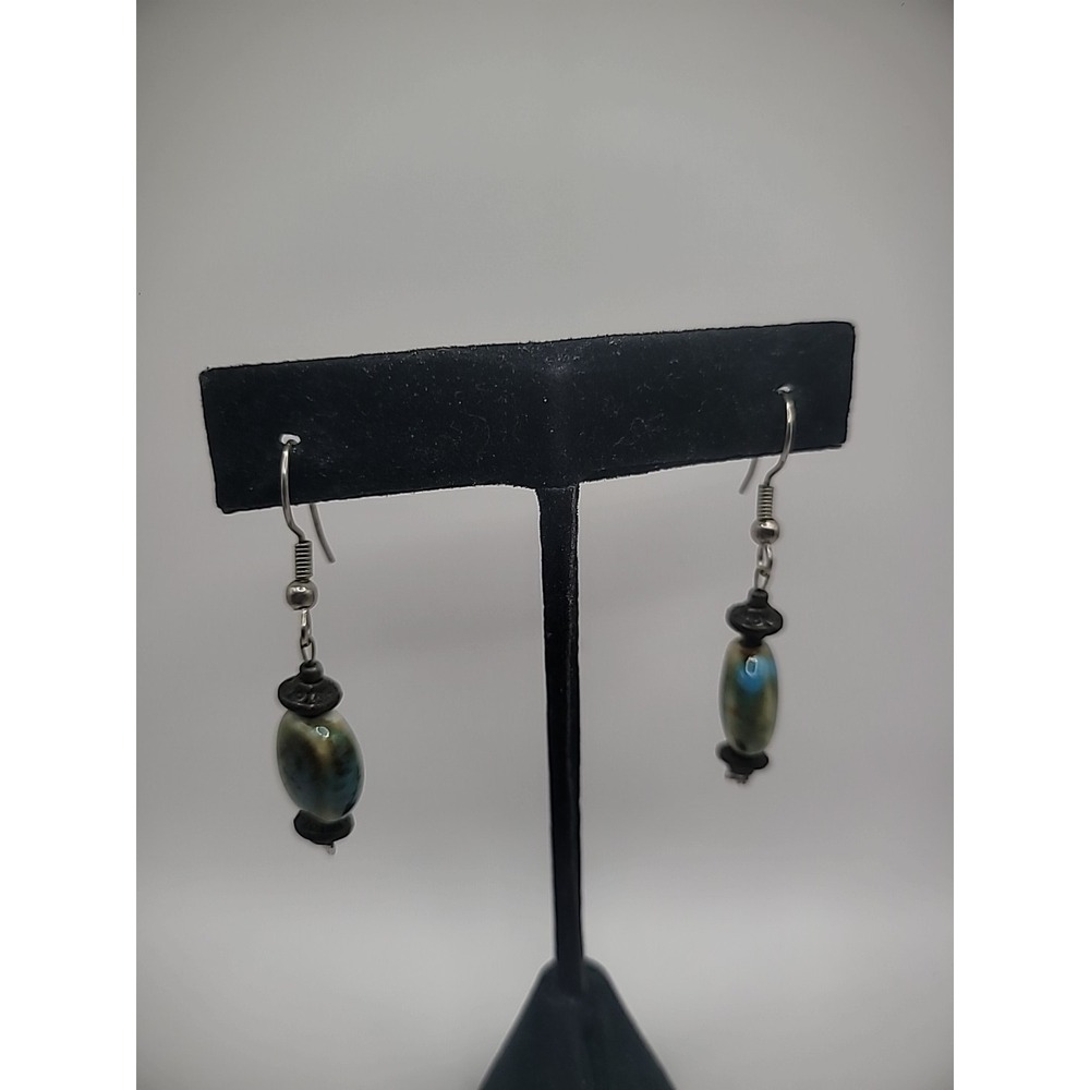 Vintage Earrings Pierced Hook Drop Dangle Stone Blue Jewelry Costume
